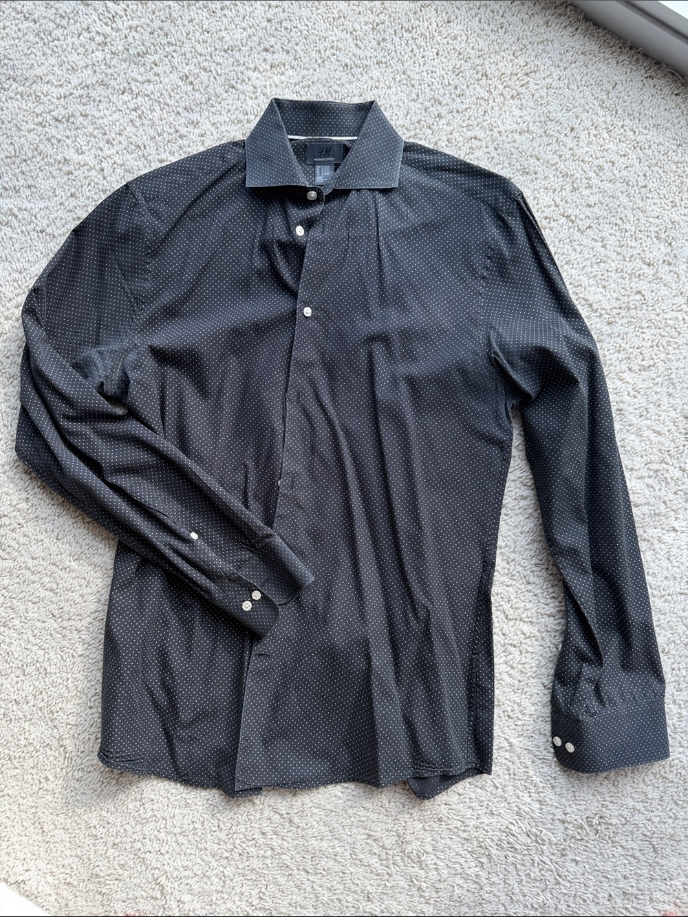 H&M Black Microdot Dress Shirt